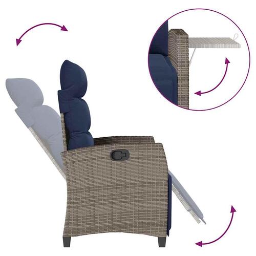 Havestol med lænefunktion og sidebord polyrattan grå
