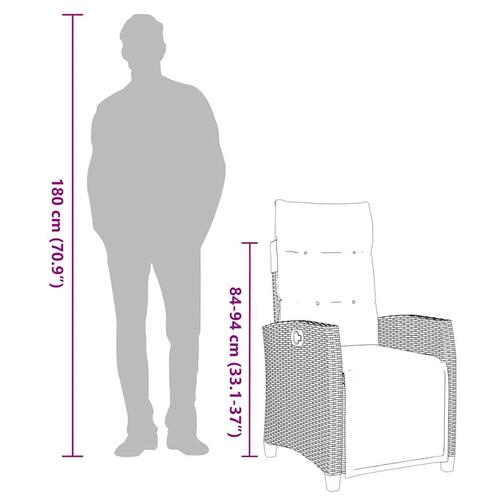 Havestol med lænefunktion og sidebord polyrattan grå