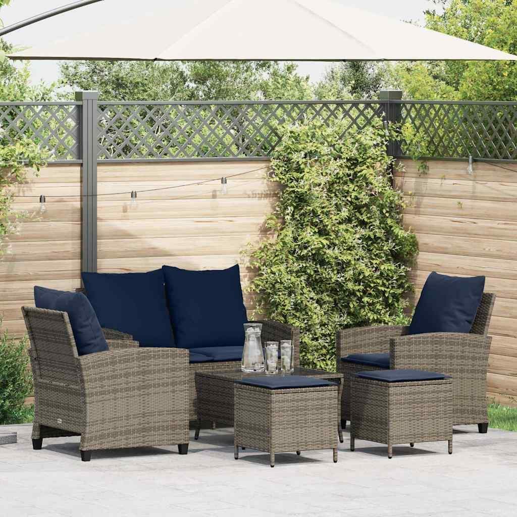 Sofasæt til haven 6 dele med hynder polyrattan grå billede