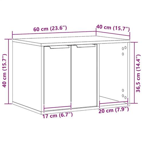 Toiletskjuler til kattebakke 60x40x40cm konstrueret træ sort eg