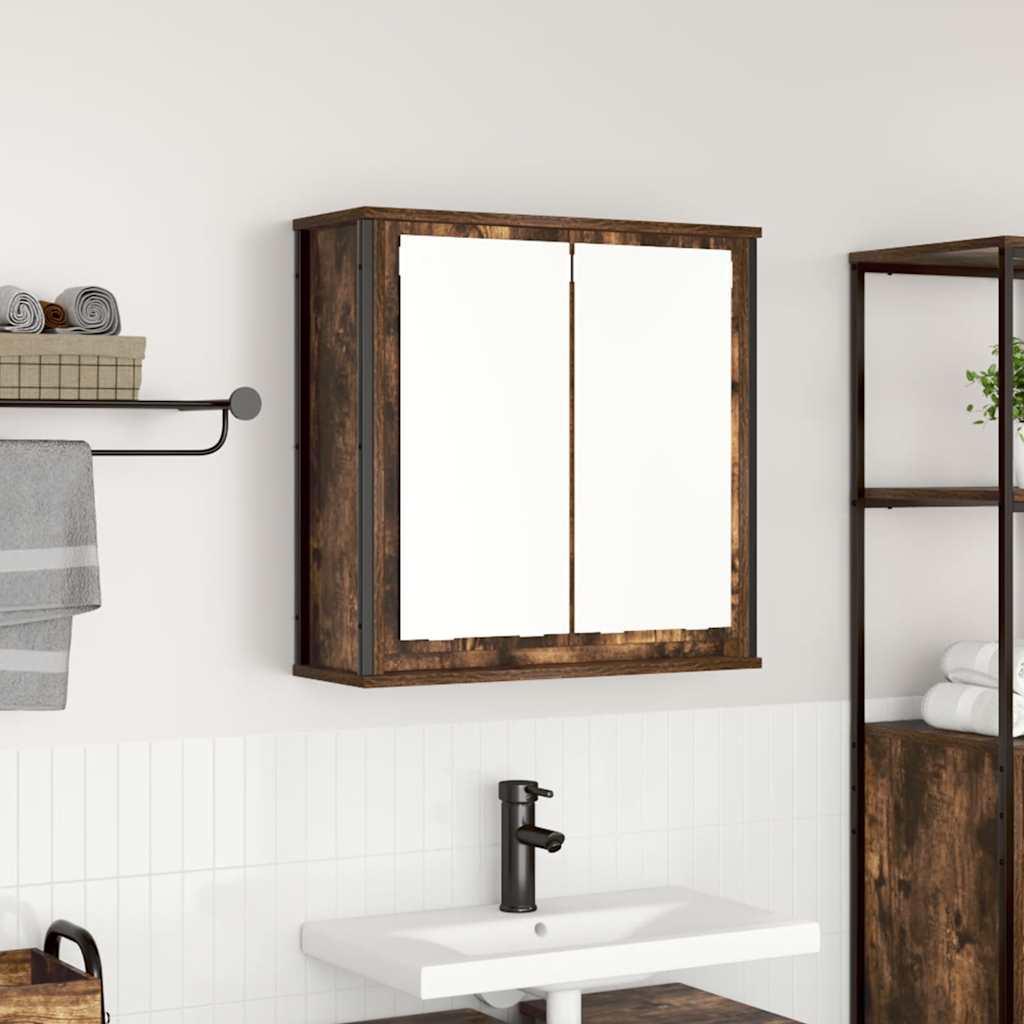 Vægskab til badeværelse med spejl 60x21x60 cm røget egetræ billede