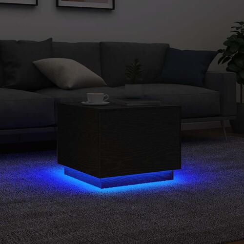 Sofabord med LED-lys 50x50x40 cm sort egetræsfarve