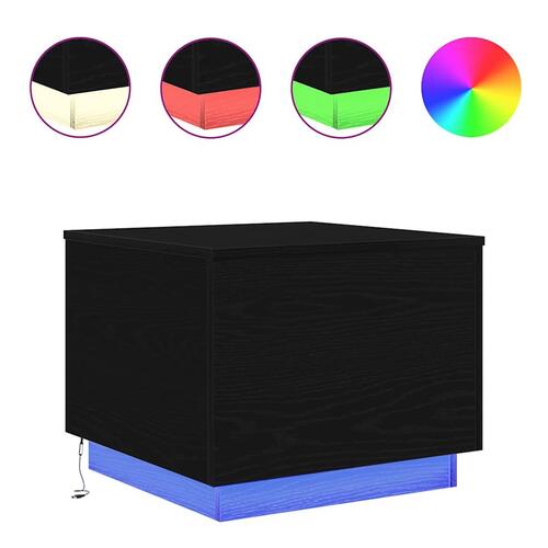 Sofabord med LED-lys 50x50x40 cm sort egetræsfarve