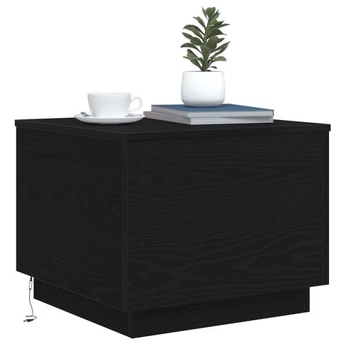 Sofabord med LED-lys 50x50x40 cm sort egetræsfarve