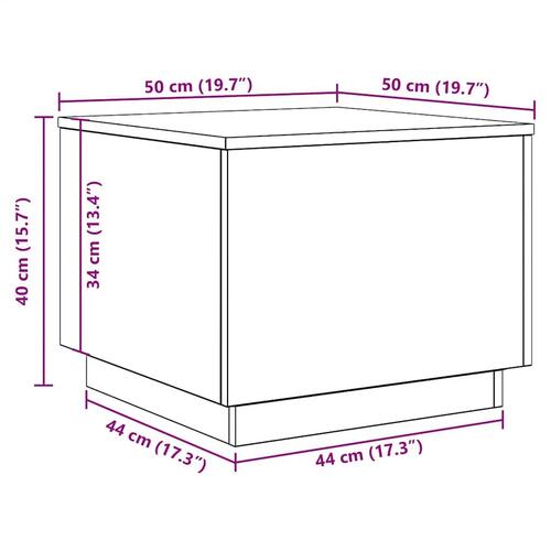 Sofabord med LED-lys 50x50x40 cm sort egetræsfarve