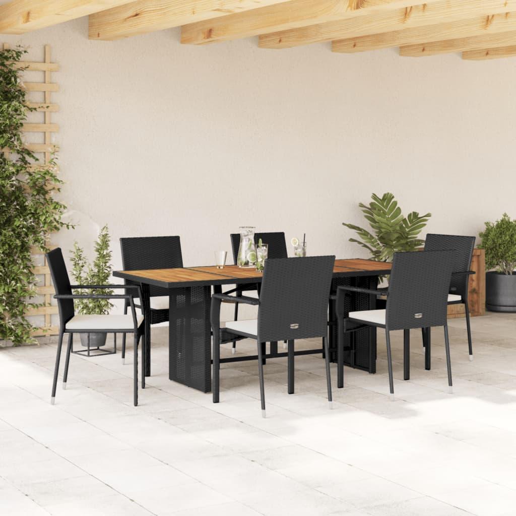 Spisebordssæt til haven 7 dele med hynder polyrattan sort