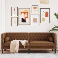 3-personers Chesterfield-sofa med puder imiteret ruskind brun