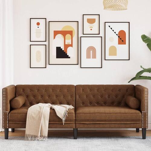 3-personers Chesterfield-sofa med puder imiteret ruskind brun