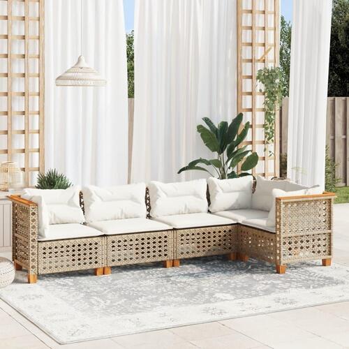 Sofasæt til haven 5 dele med hynder polyrattan beige