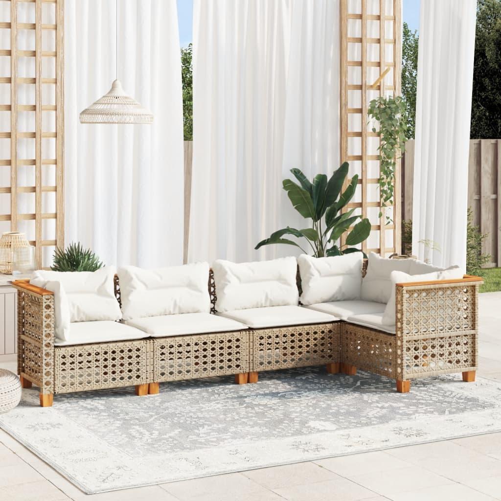 Sofasæt til haven 5 dele med hynder polyrattan beige
