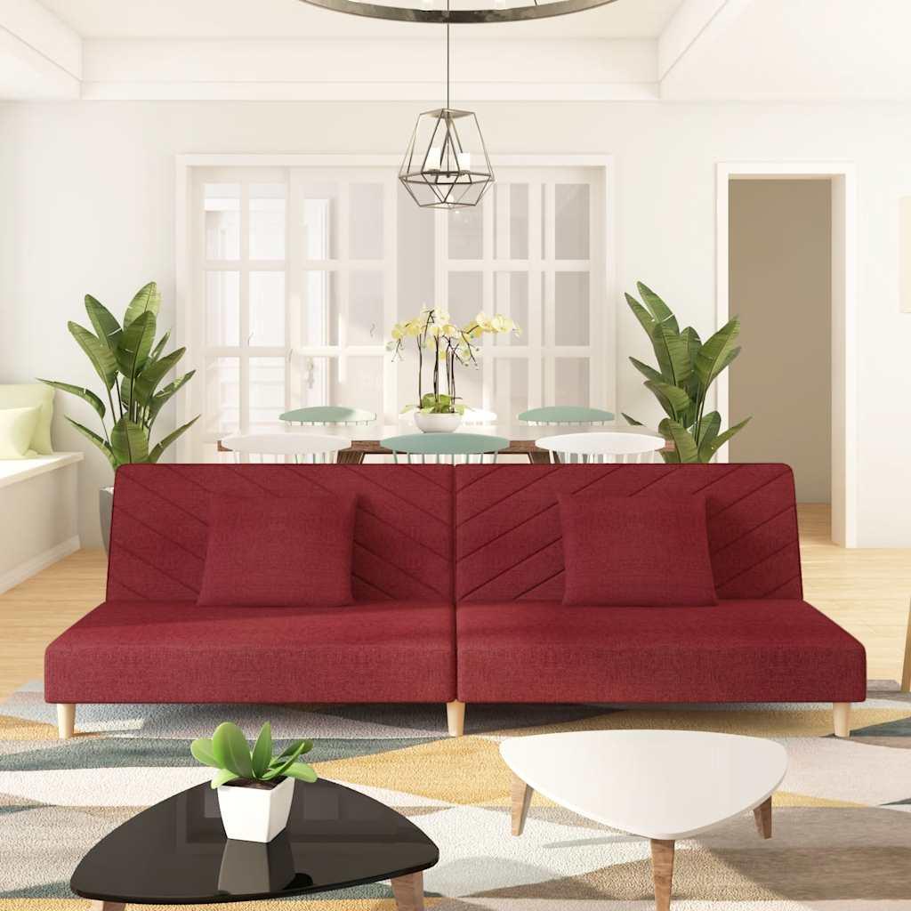 2-Personers Sovesofa Med 2 Puder Stof - Vinrød / Uden armlæn
