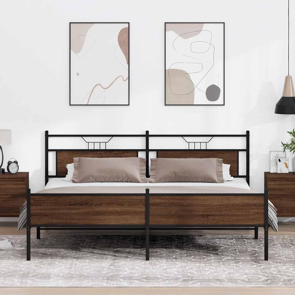 Sengeramme i metal - 193×203 cm, brun egetræsfarve billede