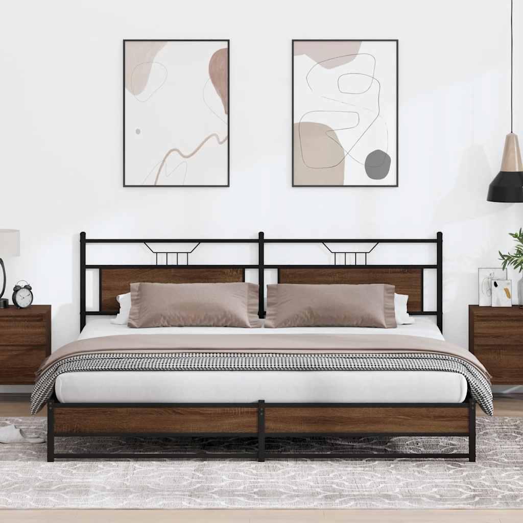 Sengeramme Uden Madras Konstrueret Træ Brunt Eg Brun Eg - med sengegavl og dobbelt lavt fodgærde / 193 x 203 cm