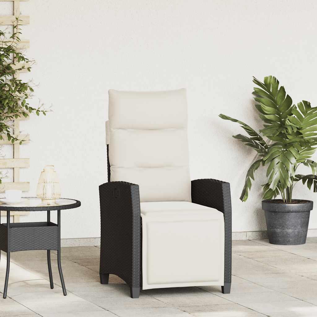 Havestol med lænefunktion og sidebord polyrattan sort