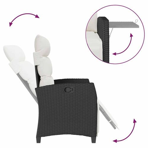 Havestol med lænefunktion og sidebord polyrattan sort