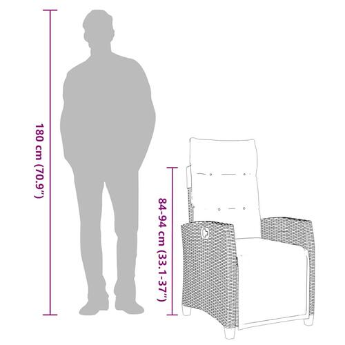 Havestol med lænefunktion og sidebord polyrattan sort