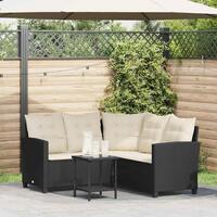 Havesofa med bord og hynder L-formet polyrattan sort