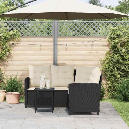 Havesofa med bord og hynder L-formet polyrattan sort