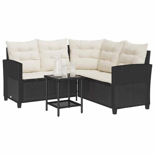 Havesofa med bord og hynder L-formet polyrattan sort