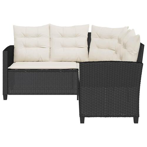 Havesofa med bord og hynder L-formet polyrattan sort
