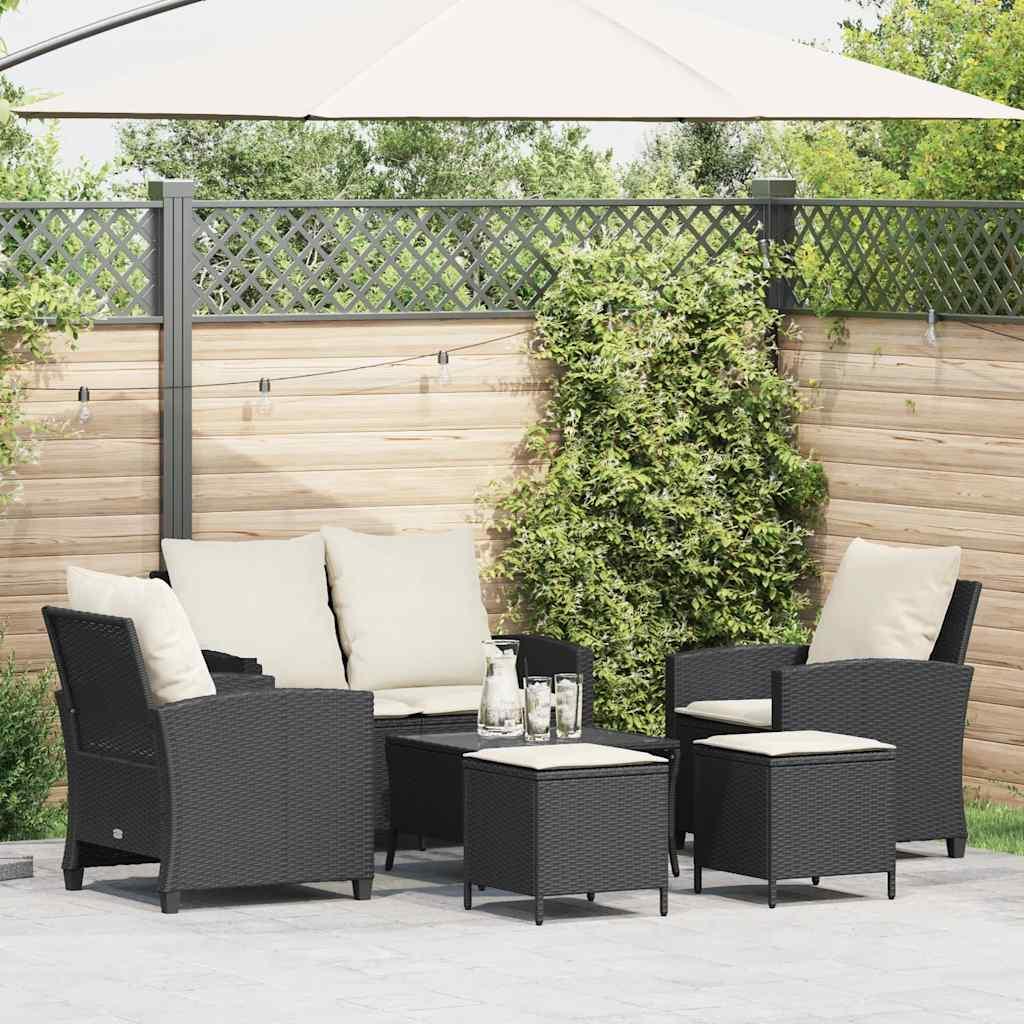 Sofasæt til haven 6 dele med hynder polyrattan sort billede