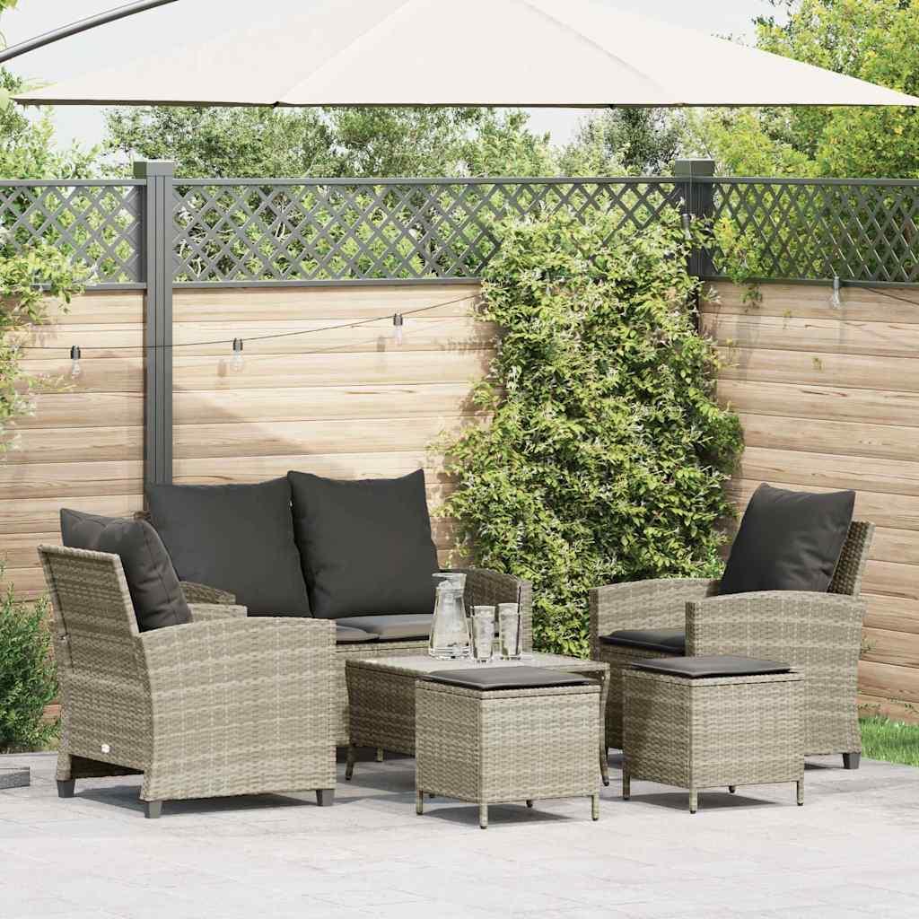 Sofasæt til haven 6 dele med hynder polyrattan lysegrå billede