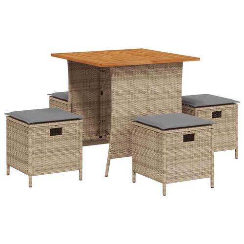Spisebordssæt til haven 5 dele med hynder polyrattan beige