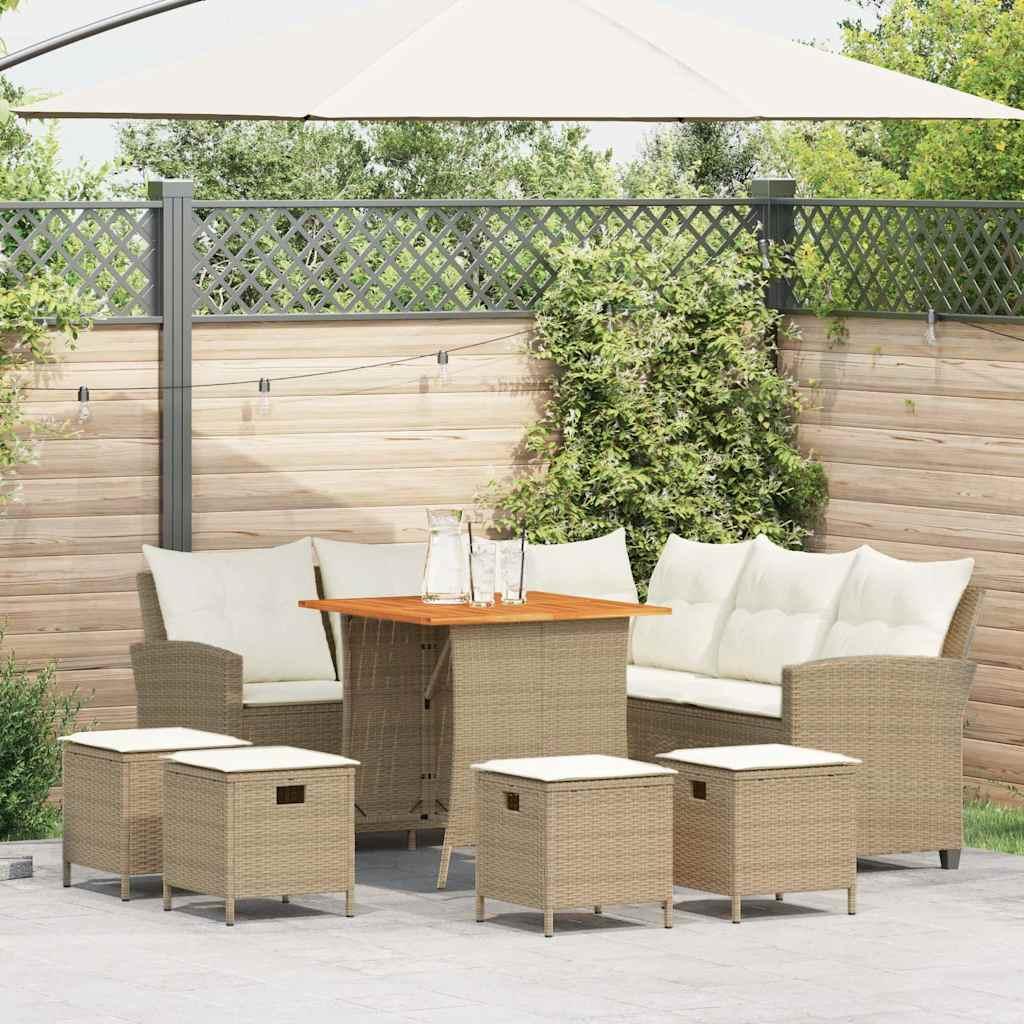 Sofasæt til haven 6 dele med hynder L-formet polyrattan beige billede