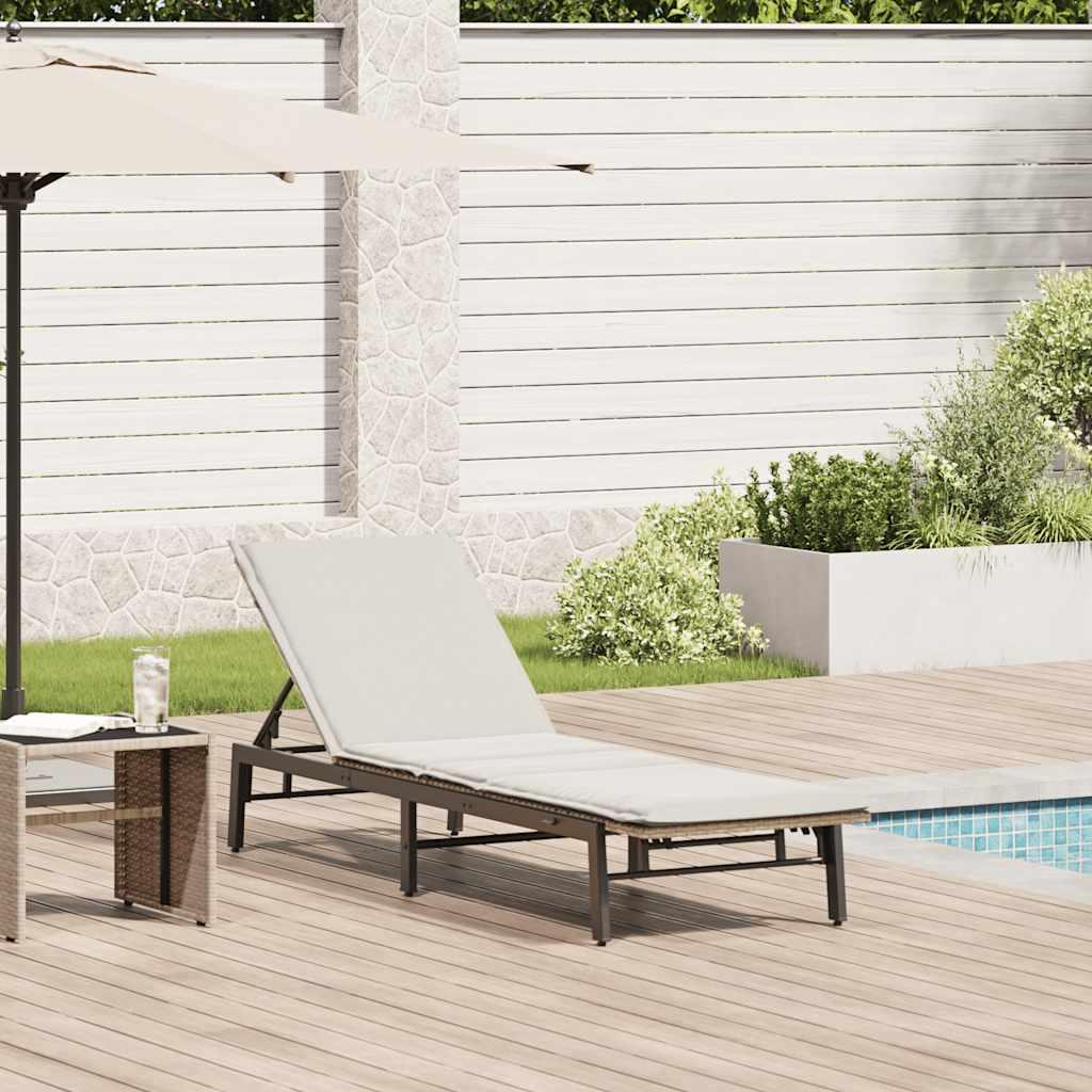 Liggestol med hynde polyrattan beige