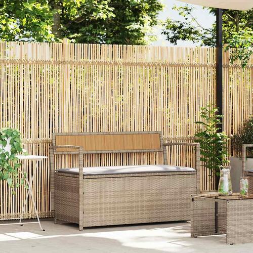 Opbevaringsbænk til haven med hynde polyrattan beige