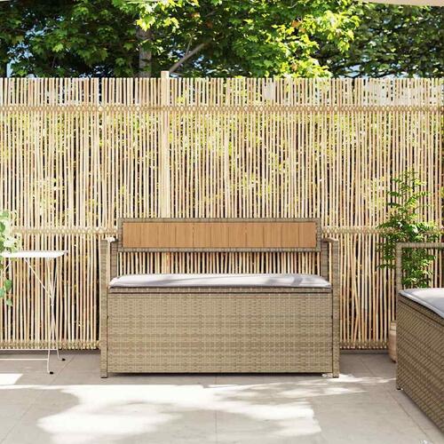 Opbevaringsbænk til haven med hynde polyrattan beige