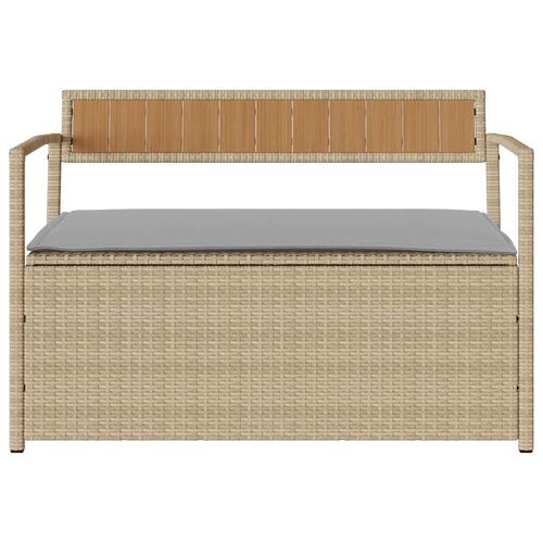Opbevaringsbænk til haven med hynde polyrattan beige