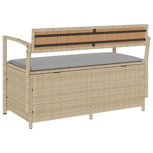 Opbevaringsbænk til haven med hynde polyrattan beige