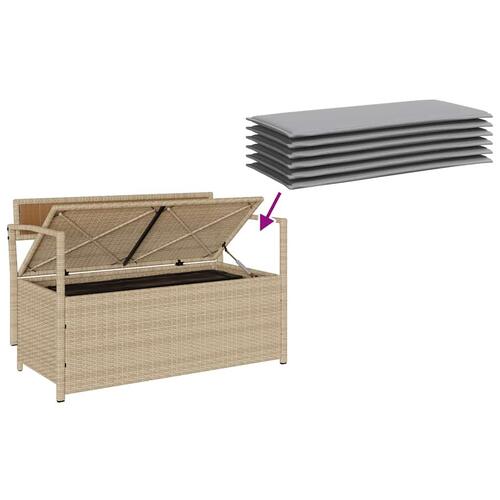 Opbevaringsbænk til haven med hynde polyrattan beige