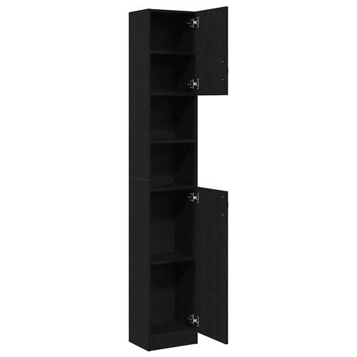 Badeværelsesskab 32x25,5x190 cm konstrueret træ sort egetræ