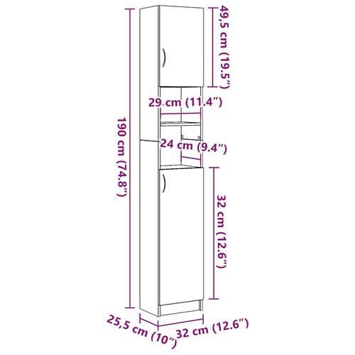 Badeværelsesskab 32x25,5x190 cm konstrueret træ sort egetræ
