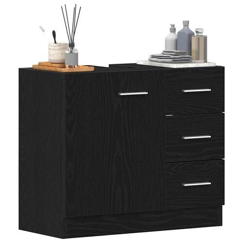 Underskab til håndvask 63x30x54 cm konstrueret træ sort egetræ
