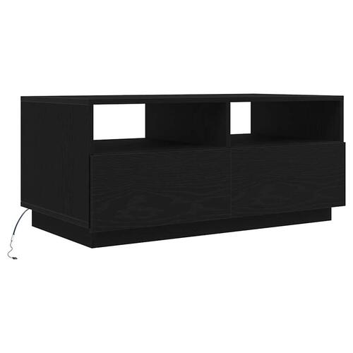 Sofabord med LED-lys 90x49x40 cm sort egetræsfarve