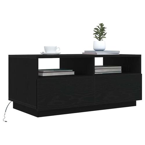 Sofabord med LED-lys 90x49x40 cm sort egetræsfarve