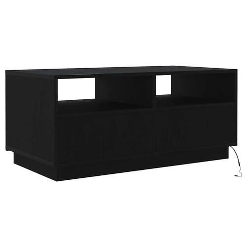 Sofabord med LED-lys 90x49x40 cm sort egetræsfarve