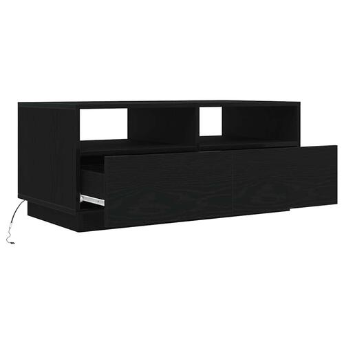 Sofabord med LED-lys 90x49x40 cm sort egetræsfarve