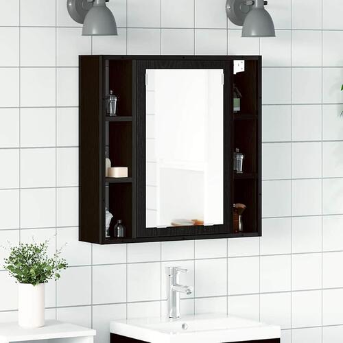 Badeværelsesskab + spejl 60x16x60 cm konstrueret træ sort eg