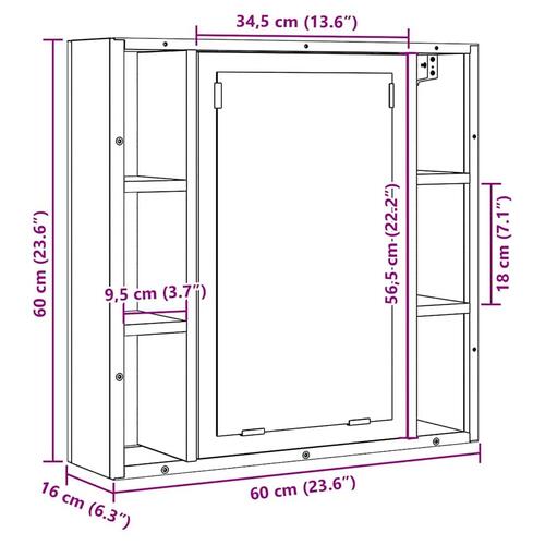 Badeværelsesskab + spejl 60x16x60 cm konstrueret træ sort eg