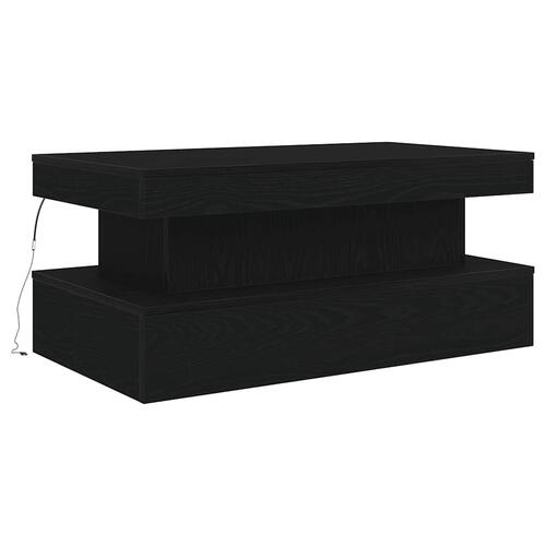 Sofabord med LED-lys 90x50x40 cm sort egetræsfarve
