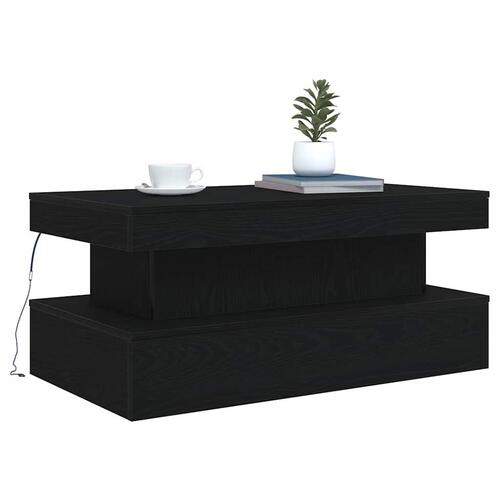 Sofabord med LED-lys 90x50x40 cm sort egetræsfarve