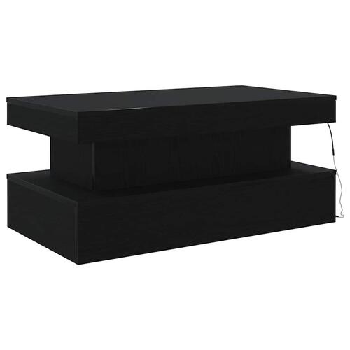 Sofabord med LED-lys 90x50x40 cm sort egetræsfarve