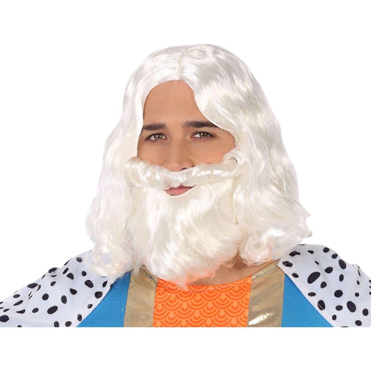 Paryk Hvid med skæg - kostumeparyk til voksne