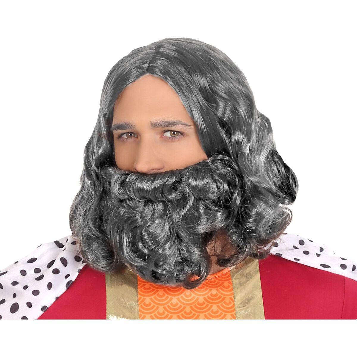 Paryk grå med skæg - kostumeparyk til udklædning