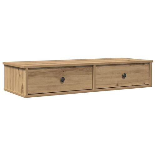 Væghylde med skuffer 100x37,5x19cm konstrueret træ egetræsfarve (OUTLET A)