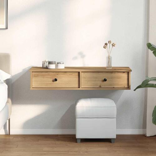 Væghylde med skuffer 100x37,5x19cm konstrueret træ egetræsfarve (OUTLET A)
